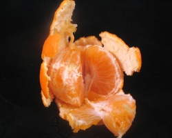 An orange, half peeled