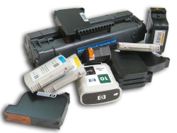 An assortment of printer cartridges