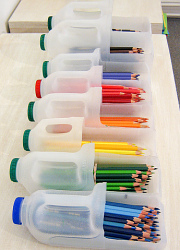 milk bottles to hold pencils